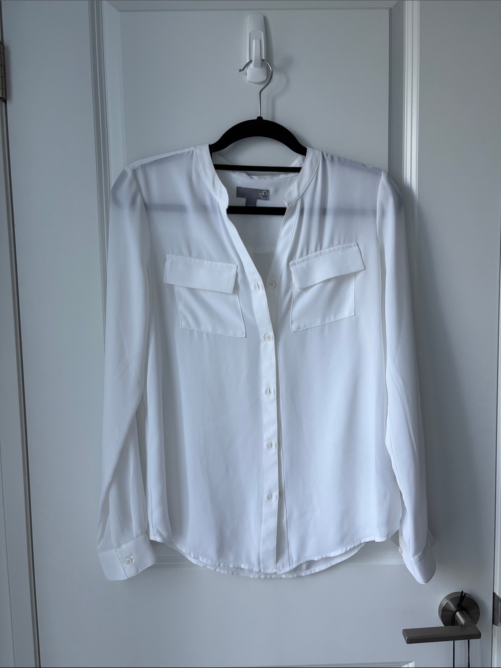 SEARS White Split-Neck Button Front Blouse